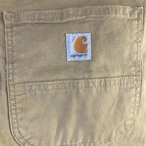 Mens‎ Carhartt Rugged Flex Rigby Dungaree Canvas Pants Dark Khaki 42 x 32 - Picture 3 of 6